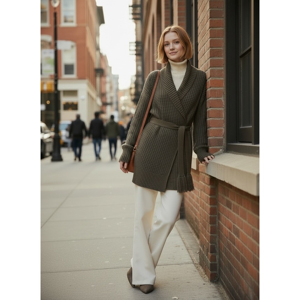 Banana Republic Cardigan S Brown Cozy Alpaca Wool Blend Wrap Belted Earth-Tone